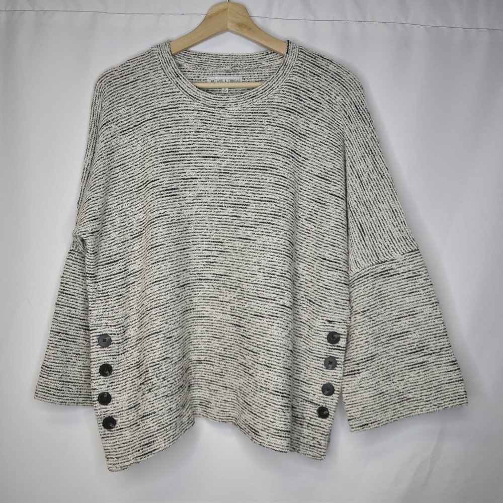 Madewell Women's Side Button Top Texture & Thread Knit Oversized Wide Sleeve